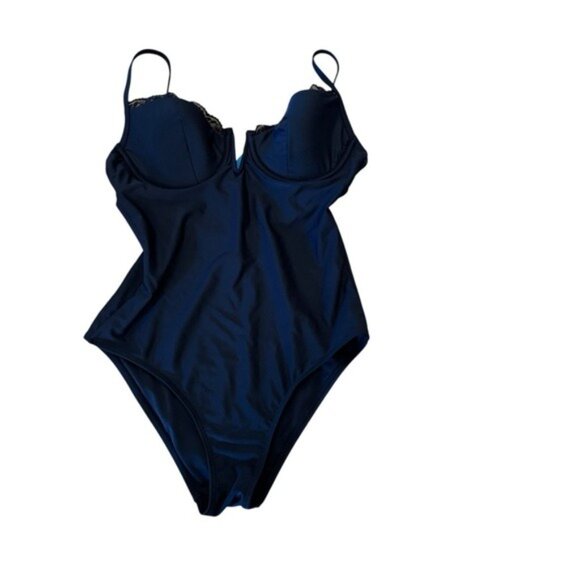 NWT Cupshe Tummy Control Lovely Lace Underwire One Piece Swimsuit Black Size M - Picture 8 of 16